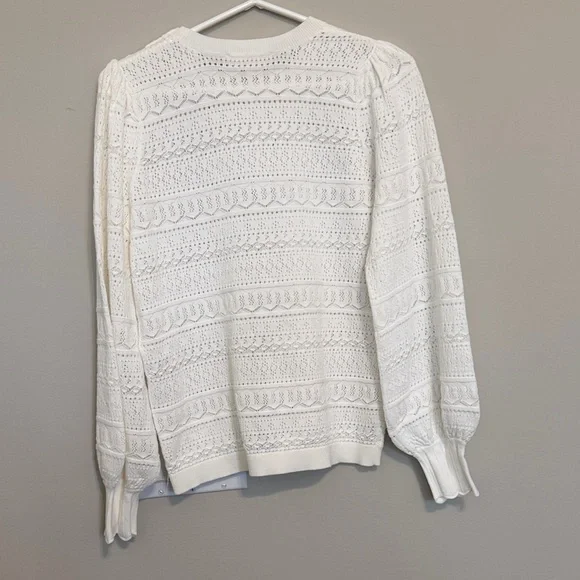Sézane White SOLINE Open-Knit Crew Sweater with Delicate Eyelet Detail - Picture 3 of 5